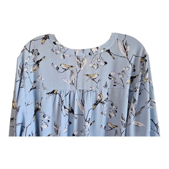 T TAHARI Women's Plus 2X Tunic Blouse Light Blue Birds 3/4 Sleeve Chiffon 52" - Picture 5 of 7